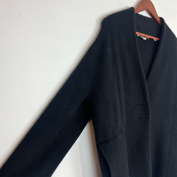 VINCE Wool Alpaca Blend Collarless Snap Button Cardigan Sweater Black Sz Medium - Picture 3 of 10